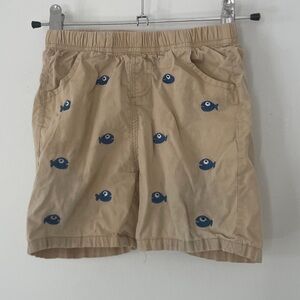 Kids Tan Shorts with Blue Fish Pattern